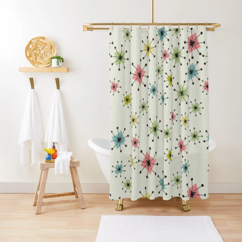 

Atomic Retro Shower Curtain Funny Shower Waterproof Fabric Shower Bathroom Showers Transparent Bathroom Curtain