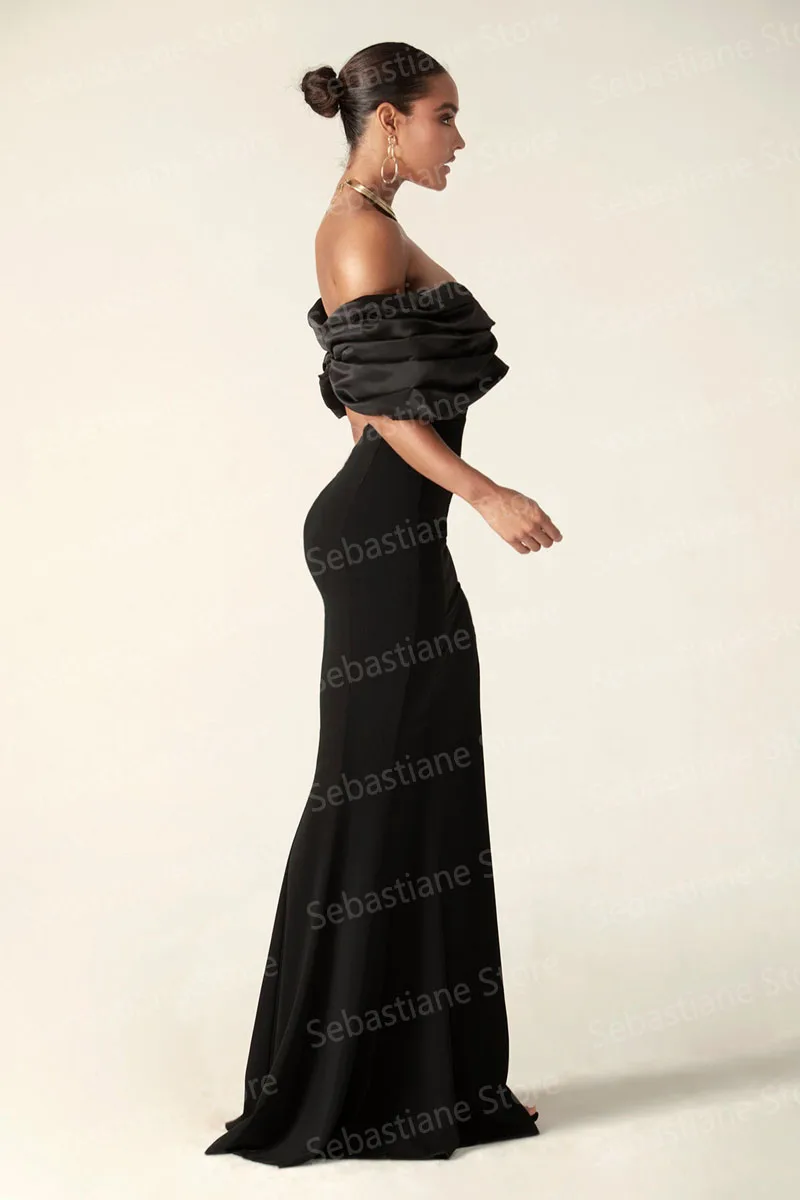 Black Simple Elegant Mermaid Evening Dresses Satin Pleated Off Shoulder Split Women Formal Prom Pageant Gowns Custom Made