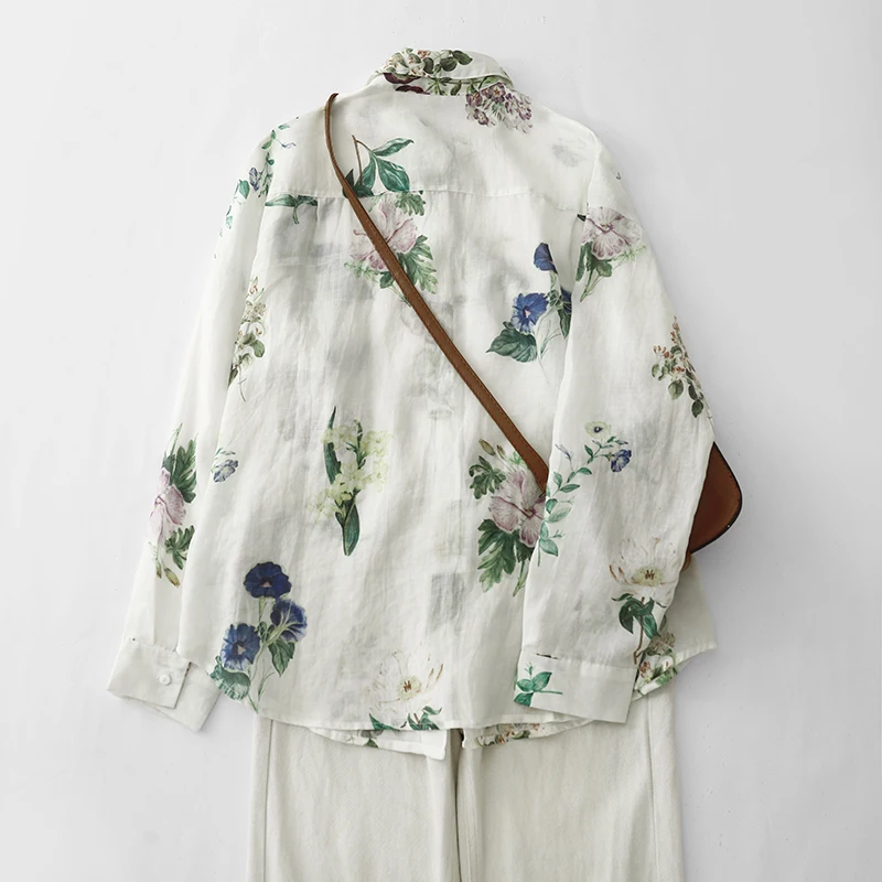 Kardigan damski z odkrytymi ramionami, w kwiatowy wzór, z czystej tkaniny lnianej, zapewniający efekt odmładzający, wysokiej jakości, nowy model na jesień, Sle C...