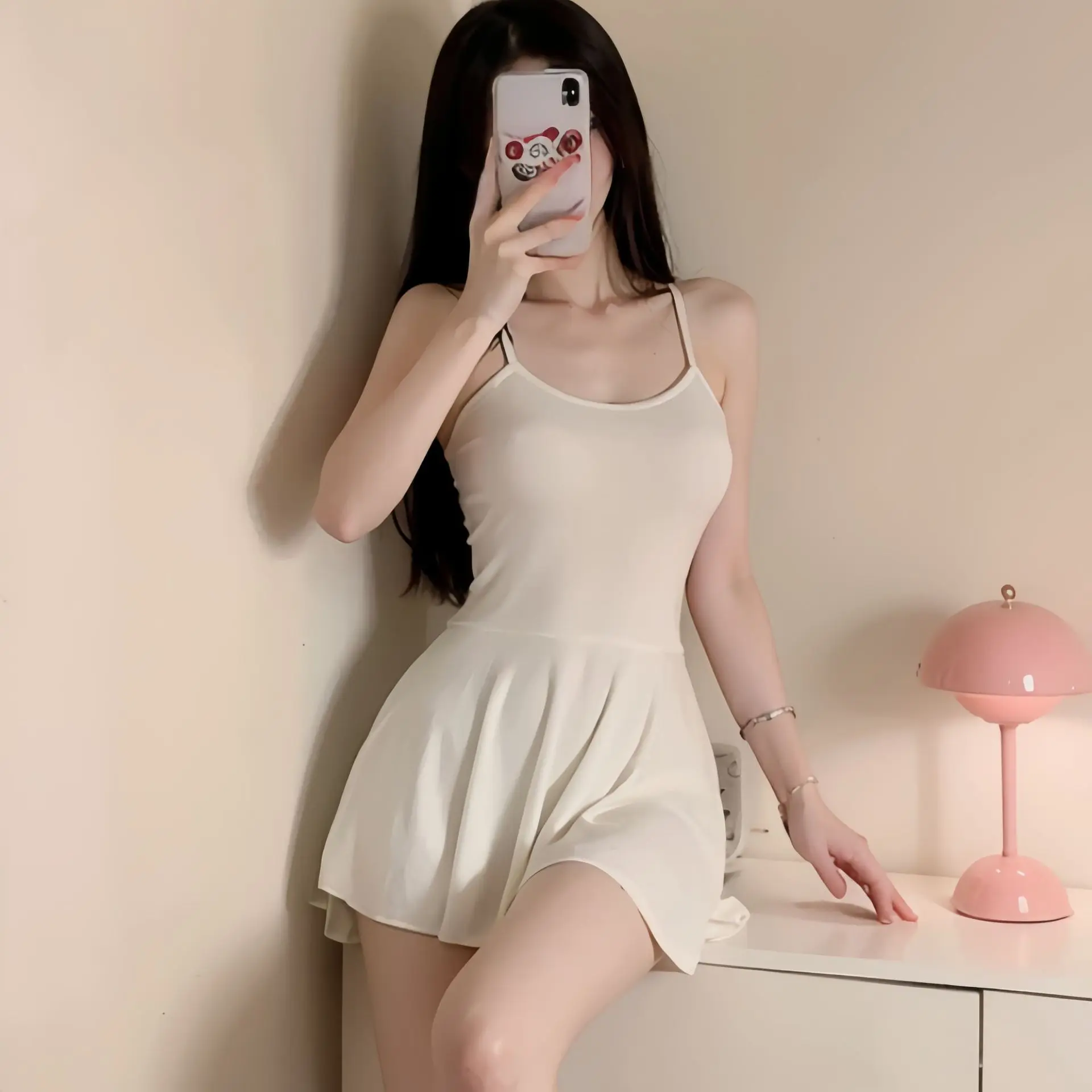 

Girls' stretchable elastic satin see-through sexy high-waisted skirt tight-fitting dress, halter top dress