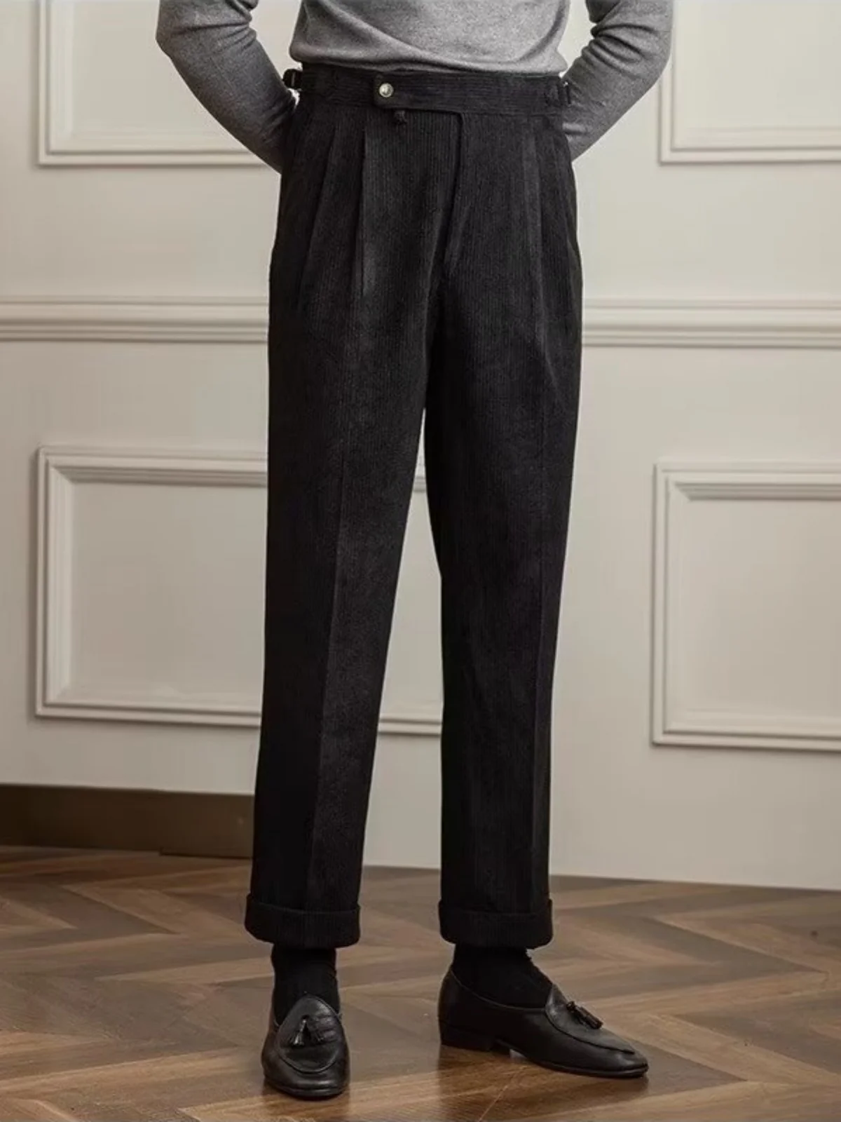 

AnnieBritney Вельветовые повседневные мужские брюки Однотонные облегающие деловые брюки для мужчин Smart Casual Traje y Pantalones Para Hombres