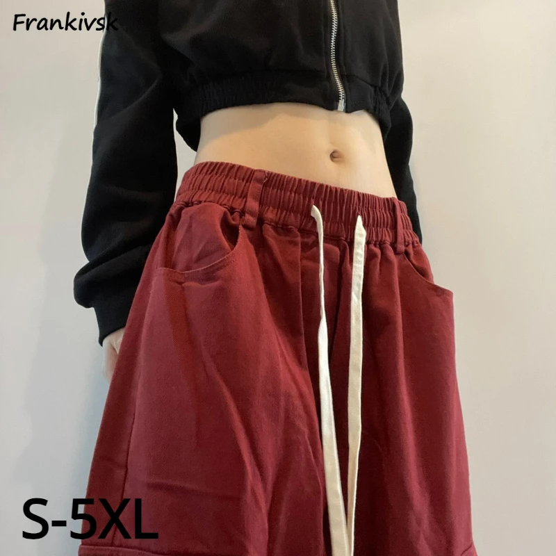 S-5XL Cargo Pants Women American Retro Chic Boyfriend Unisex Harajuku Baggy Trousers Big-pocket Autumn Streetwear Casual College