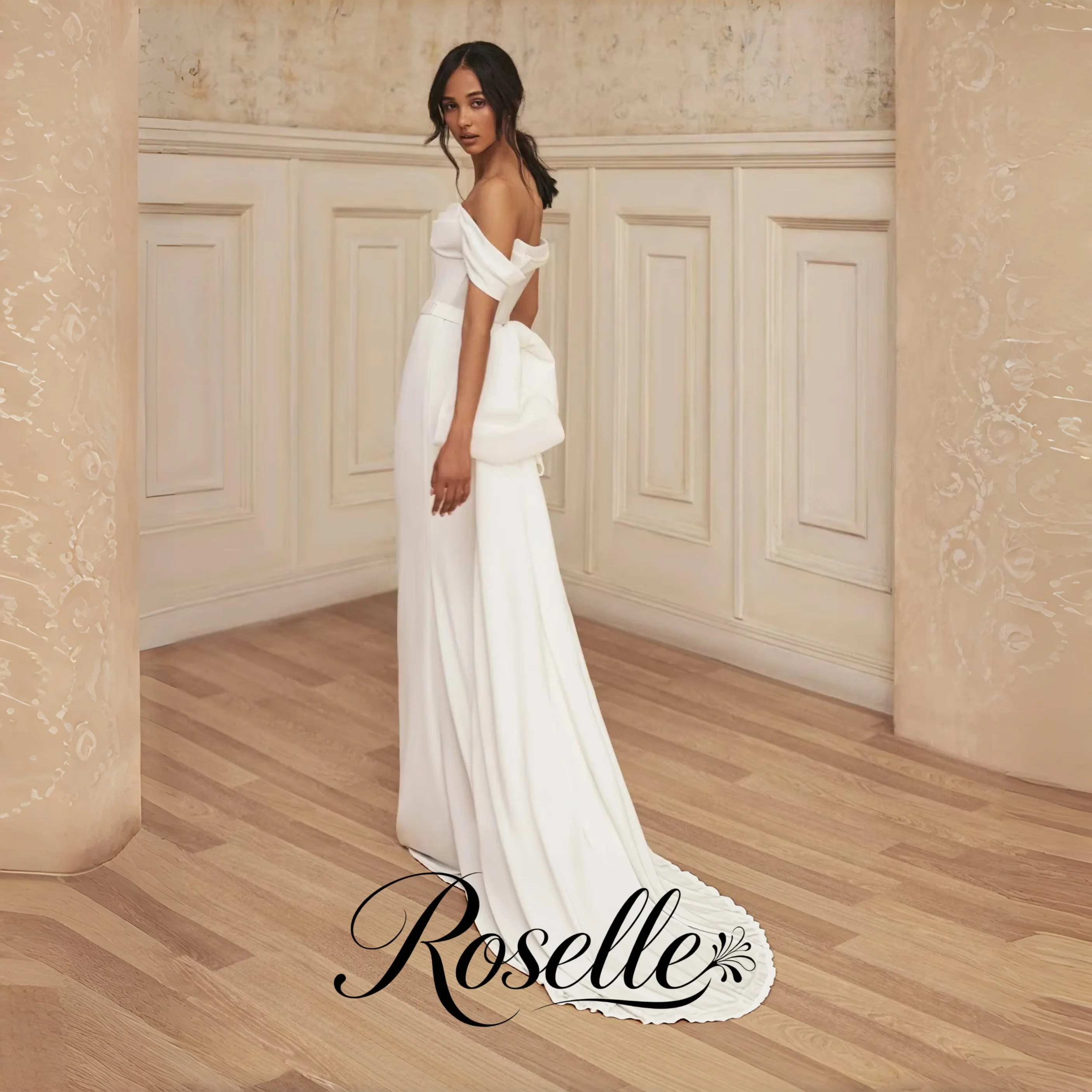 ROSELLE Simple Strapless Mermaid Eleagnt Wedding Dress Off Shoulder Bow Open Back 2026 Bridal Gown Customized свадебное платьеl
