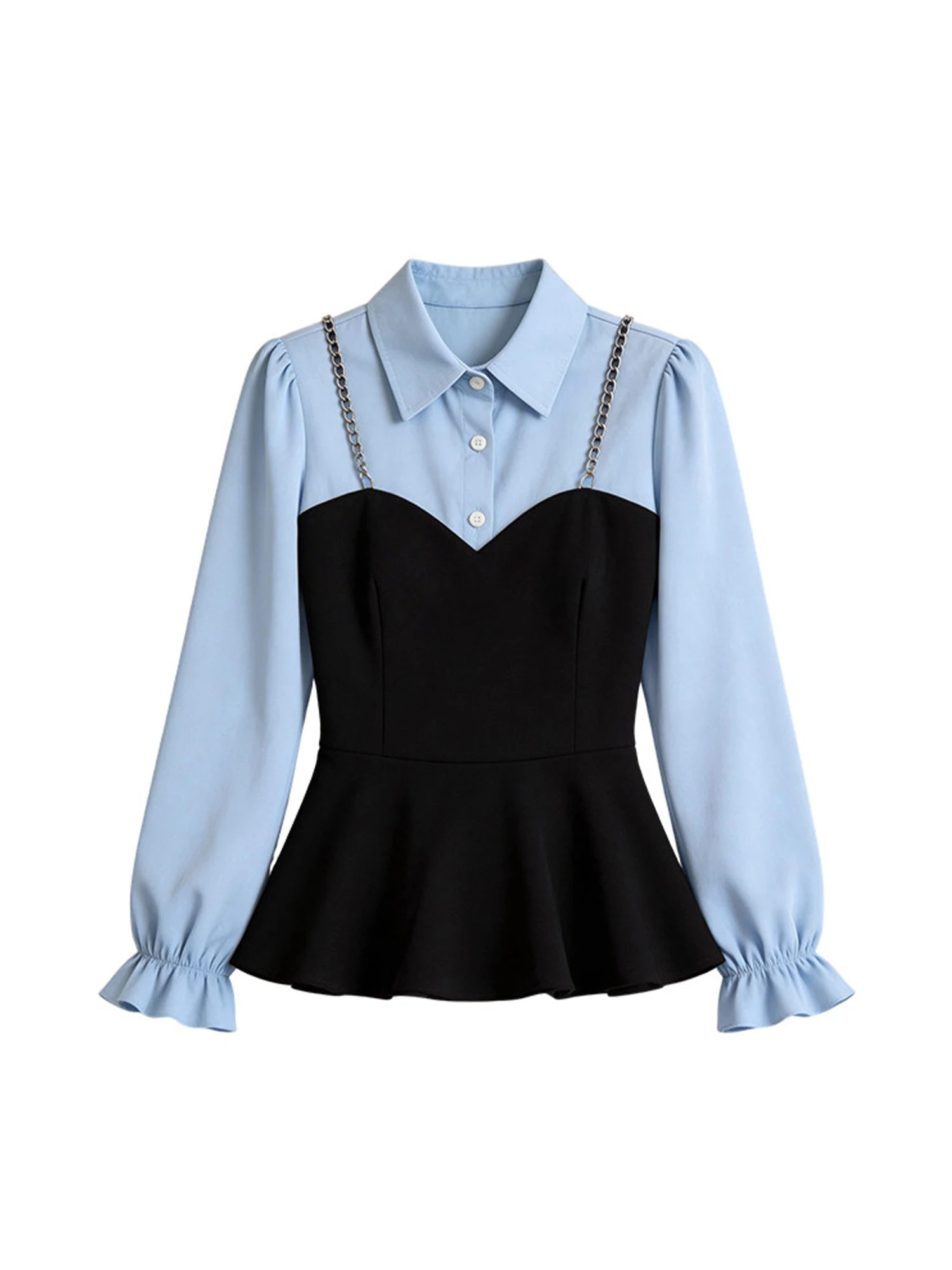 

Женские синие блузки и рубашки в стиле пэчворк Y2K, винтажная эстетика 2000-х, элегантная рубашка с длинным рукавом и воротником поло для женщин, одежда 2026