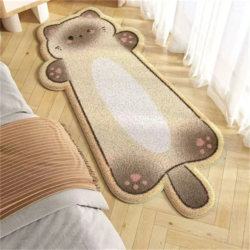 Cute Cat Artificial Leather Carpet Soft Fur Bedside Floor Mat for Bedroom Balcony Window Seat Gifts for Women and Children