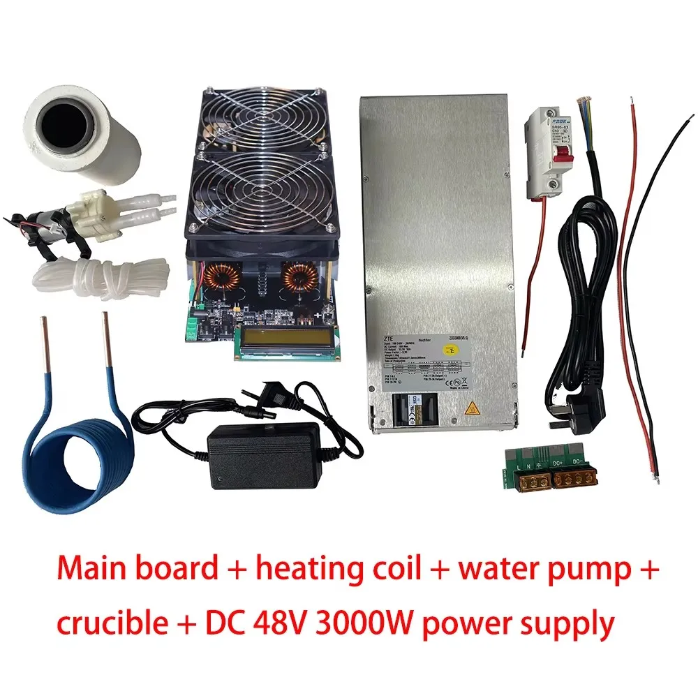 2500W ZVS Induction Heater, Heating PCB Board Machine Melted Metal + Coil + Crucible + Pump + Power Supply