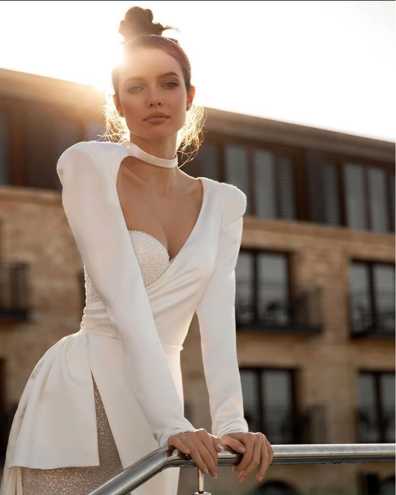 Abiti da sposa moderni abiti da sposa in raso Sexy abiti monospalla con spacco alto per abiti da cerimonia in pizzo a strati 2024 Vestidos De Novia