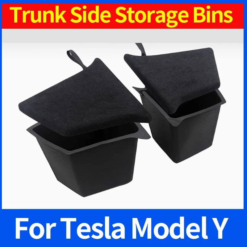 

Trunk Side Storage Bins For Tesla Model Y-Berlin/Austin 2022-2025 Cargo Compartment Organizer Bucket TPE Box & Carpet Lids