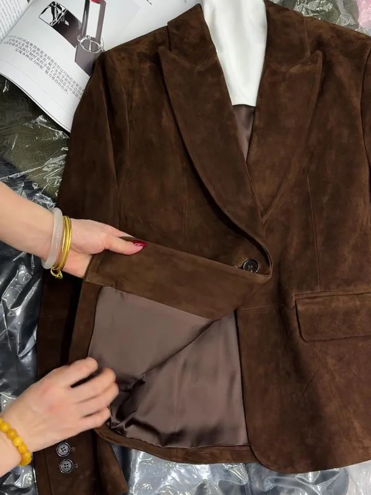 2025 Autumn New Sle Women's Suede Jaet Deep Brown Retro Early Autumn Light Maturi Beautiful Mermaid Coat American Sle