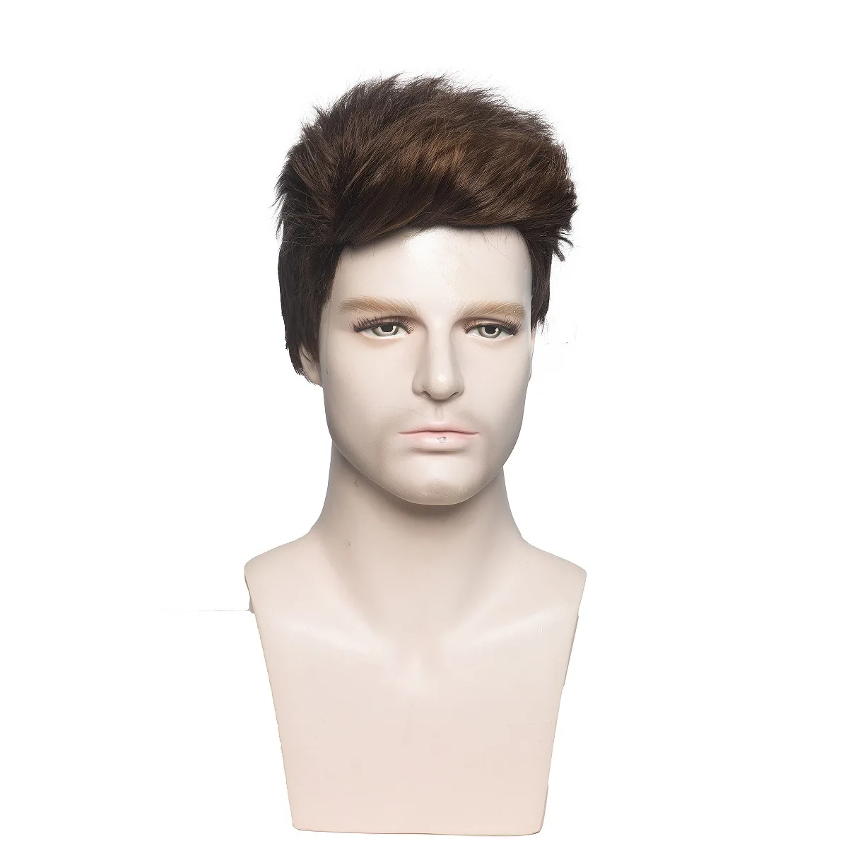 HANEROU Short Men Wig Pixie Cut Natural Straight Ombre Brown Wig Heat Resistant Fiber for Daily Cosplay Part