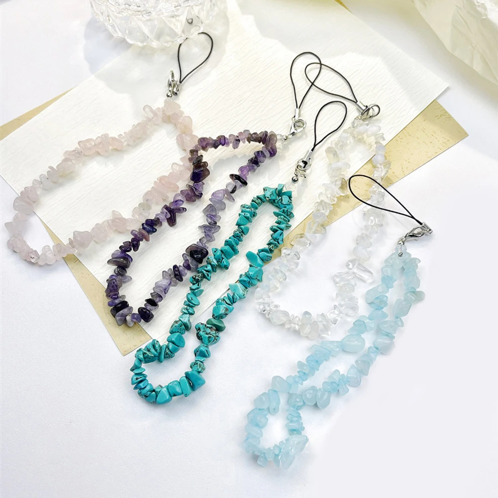 Creative Mobile Phone Chain Simple Natural Stone Crystal Beaded Mobile Phone Case Lanyard Jewelry Color Mobile Phone Anti-Lost