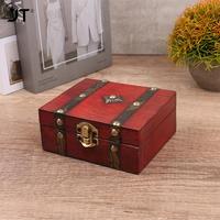 Treasure Chest Design Durable Retro Wooden Lock Catch Jewelry Gift Storage Box Container Sundries Organizer Daily Storage