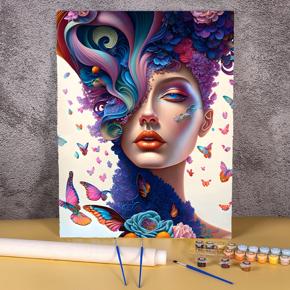 DIY Painting By Numbers Butterfly Women 50x70cm Oil Paint Kits For Adult Coloring By Numbers Canvas Painting Unique Gift Decor