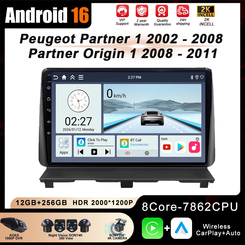 Car Radio Android 16 For Peugeot Partner 1 2002 - 2008 Partner Origin 1 2008 - 2011 GPS Multimedia Auto Navigation Carplay GPS