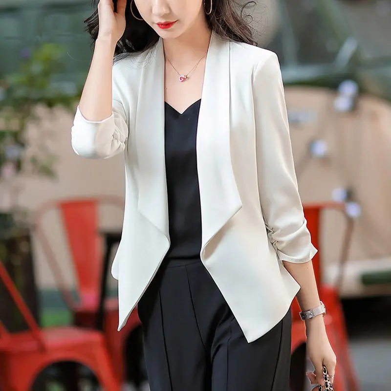 Spring Summer New Solid Color Blazers Women High Street Casual Loose Cardigan Korean Style Elegant Office Simple All-match Coat