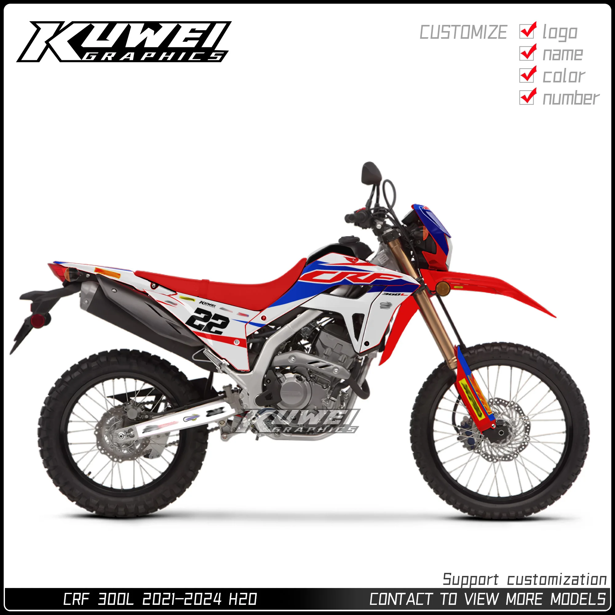 

Suitable for Honda Crf 300L 2021-2024 Graphics Kit Decals Kit Sticker Personalized Customization H20