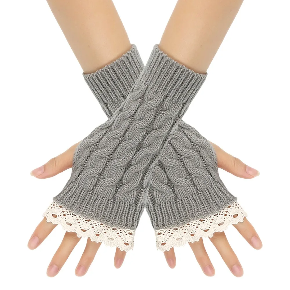 Cozy Lace Trim Fingerless Mittens Long Thicken Half Finger Gloves Warm Soft Arm Warmers Winter Season