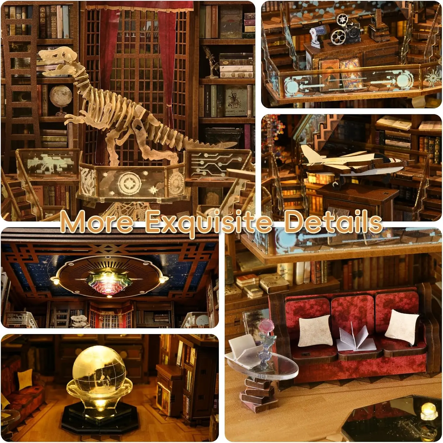 Book Nook Kits voor volwassenen, DIY miniatuur huiskit, 3D houten puzzel Bookshok boekenplank insteekdecor met LED-licht (Beyond Libr