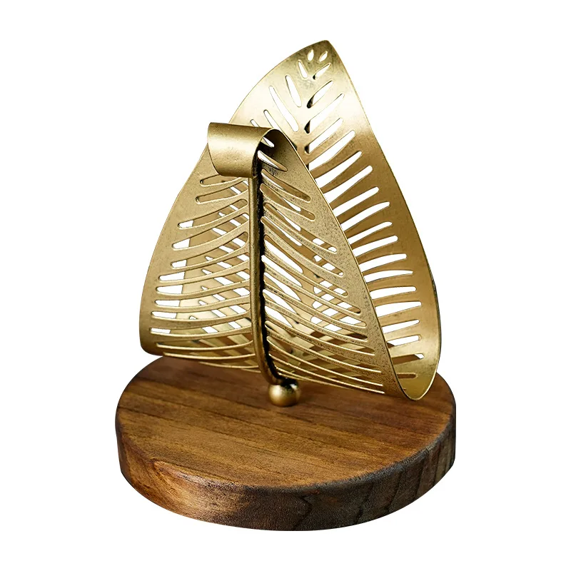 

Golden Leaf Paper Rack, Hollow Metal, Light Luxury Home Restaurant Hotel, Desktop Tissue Storage