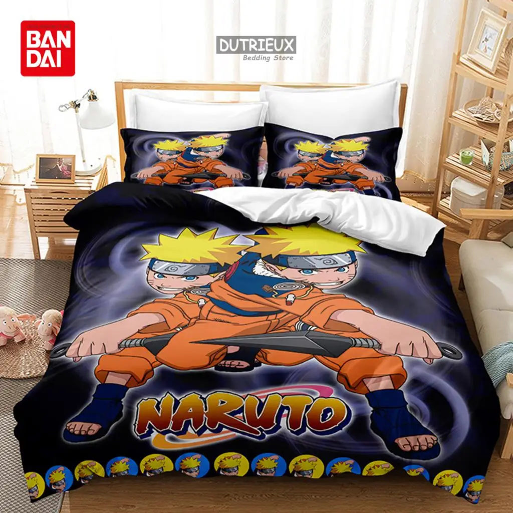 3PCS Uchiha Sasuke Kids Naruto Bedding Set Duvet Cover Quilt Cover Pillowcase Uzumaki Double Size Bedroom Bed Linen Decoration