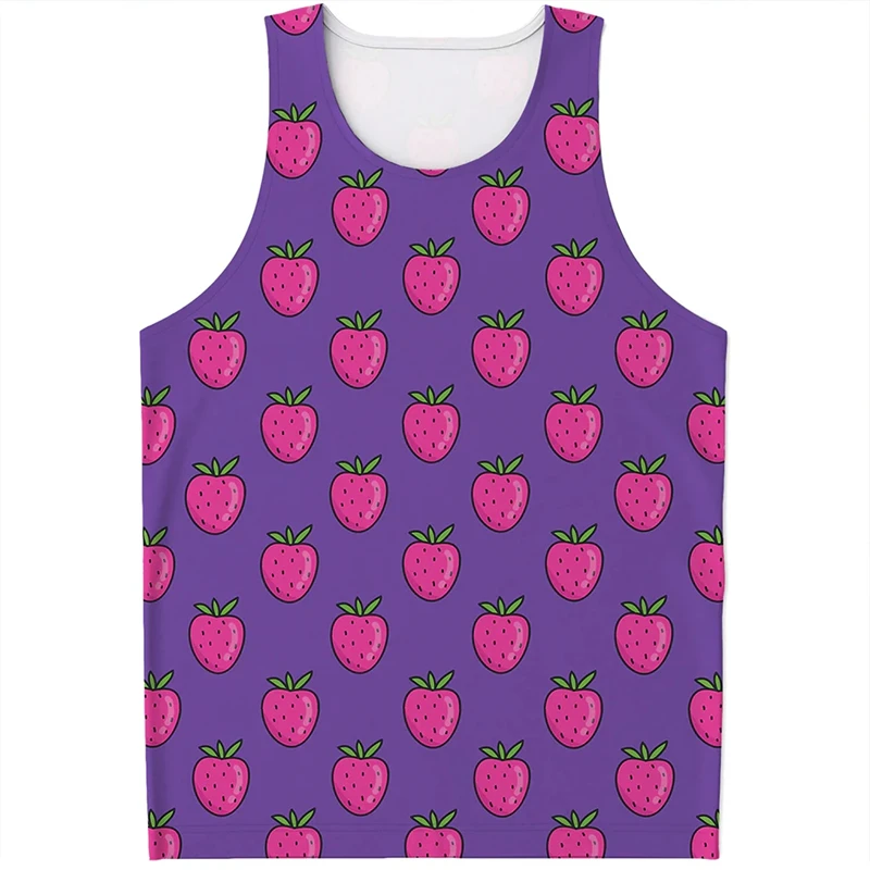 Strawberry Printing Tank Top Male Vest Tee Shirts Ice Cream Print Tees Summer Street Hip Hop Sleeveles Fitness Tops Male Singlet