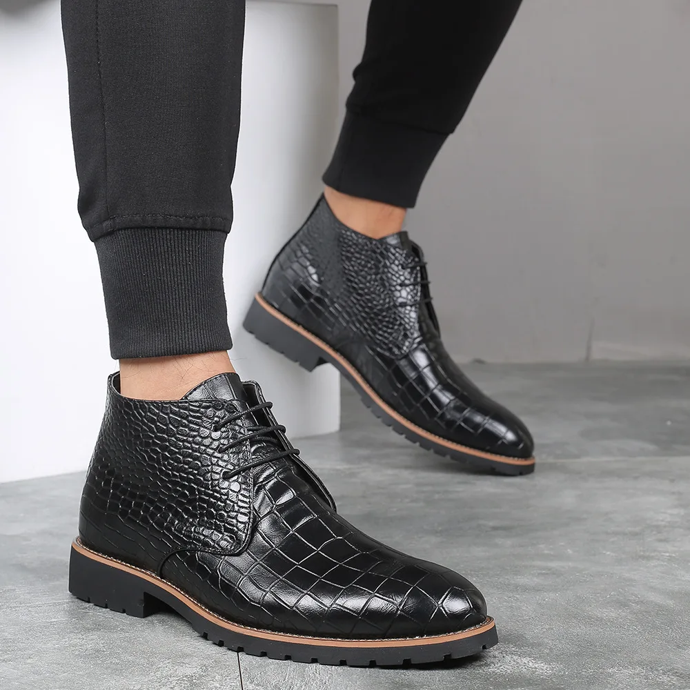 man shoes formal ankle boots for man crocodile outdoor boots brown botas para hombre botas oxford hombre