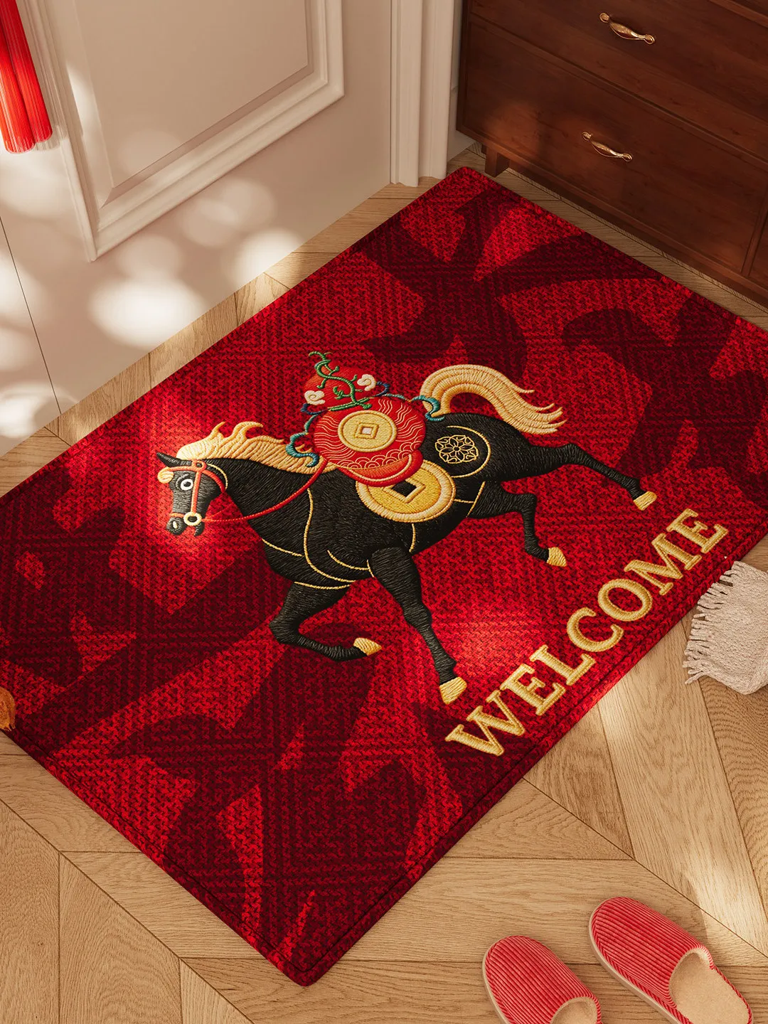 

New Year Festive Entrance Mat Anti-Slip Doormat Dustproof Dirt Resistant Cusizable Long Rectangle Home Entrance Rug