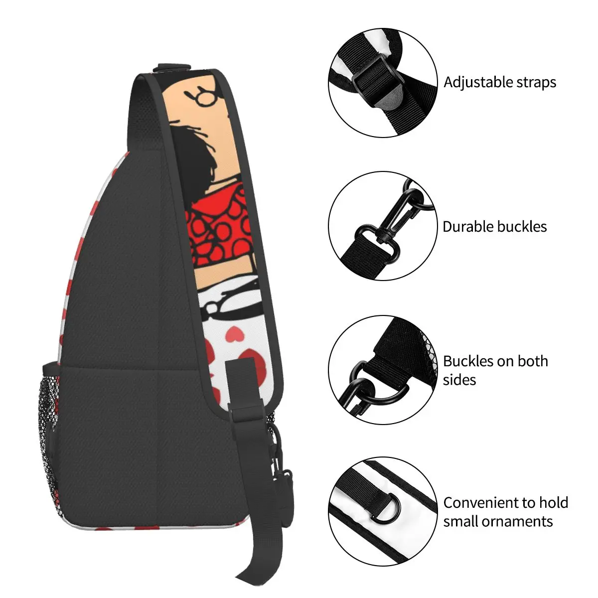 Mafalda Anime Plaid Small Sling Bag Chest Crossbody Shoulder Backpack Outdoor Sports Daypacks Men Women Satchel