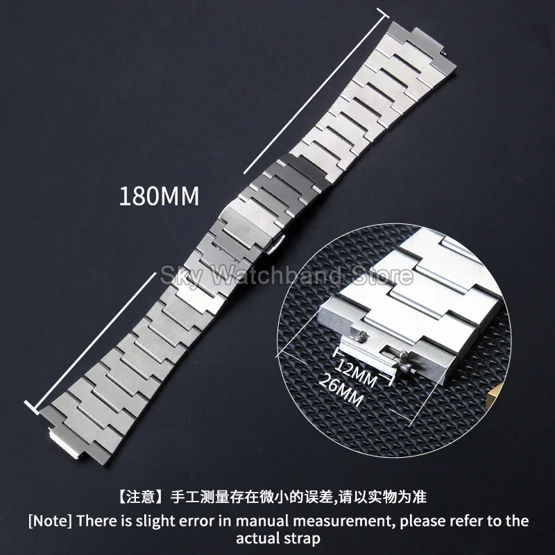 Solid Stainless Steel Watch Bracelet 12x26mm for Tissot PRX T137407A T137410A Watchband with Deployant Double Push Button Clasp