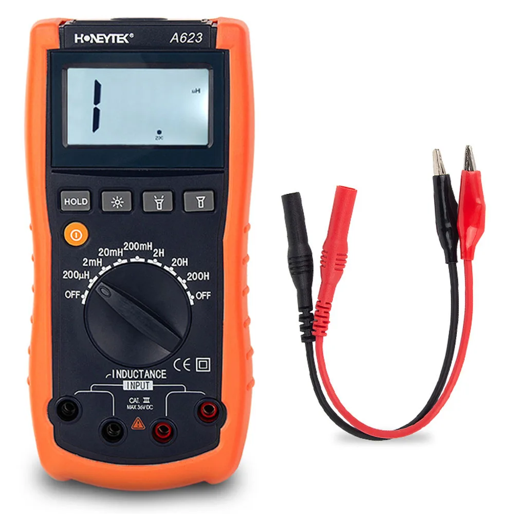 Digital Professional Inductance Tester Meter With Test Leads A623 Tester 200μH(3.0%);2mH/20mH/200mH(1.5%);2H(3.0%);20H/200H(5.0%