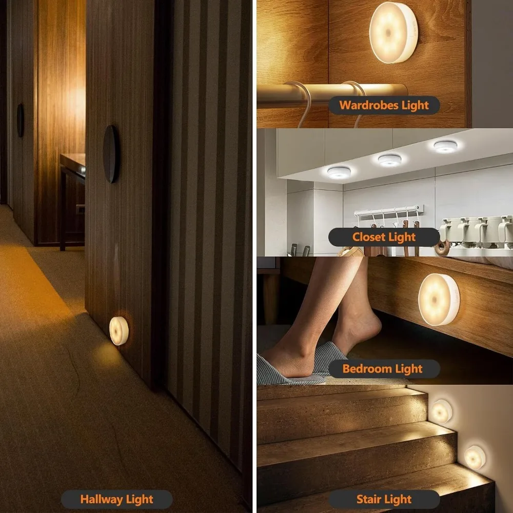 Lámpara de noche de pared con Sensor de movimiento PIR, regulable por luz nocturna USB para dormitorio, baño, inodoro, escaleras y cocina