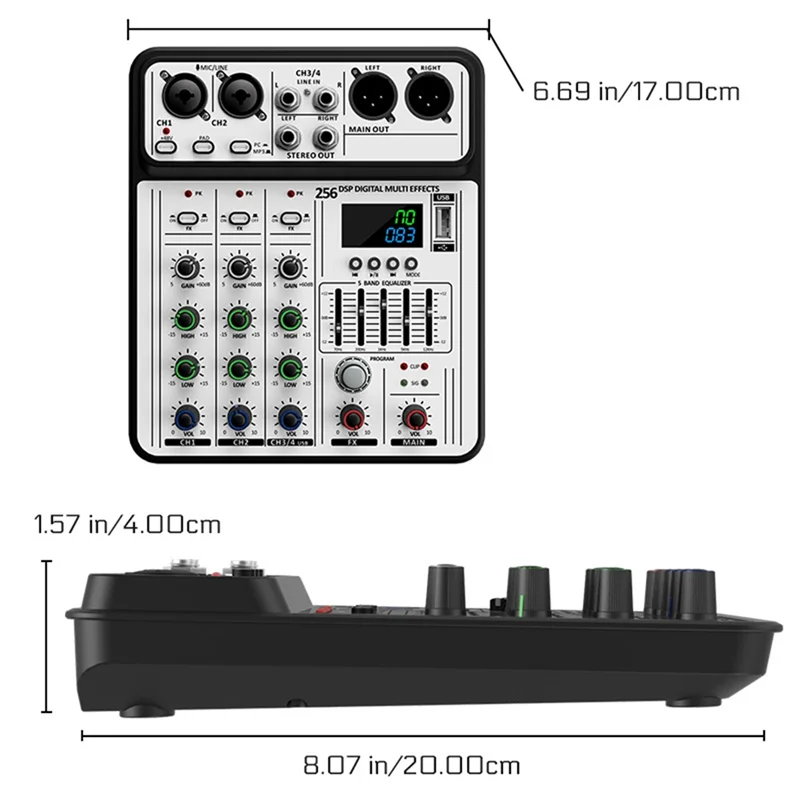 มิกเซอร์เสียง AA60-4 Channel 256DSP USB Studio Bluetooth DJ Console Mixer พกพาสำหรับดีเจคาราโอเกะ
