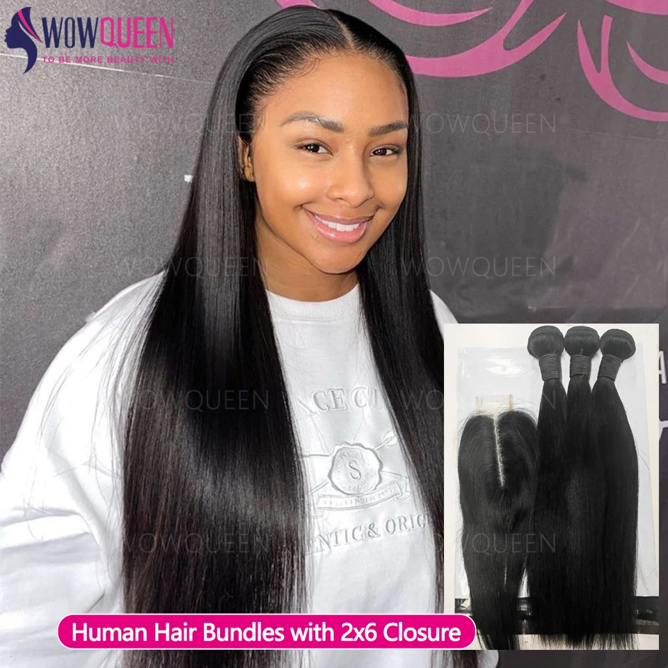 

Прямые пучки человеческих волос с кружевной застежкой 2x6, наращивание волос, малазийские необработанные пучки волос с застежкой на среднюю часть