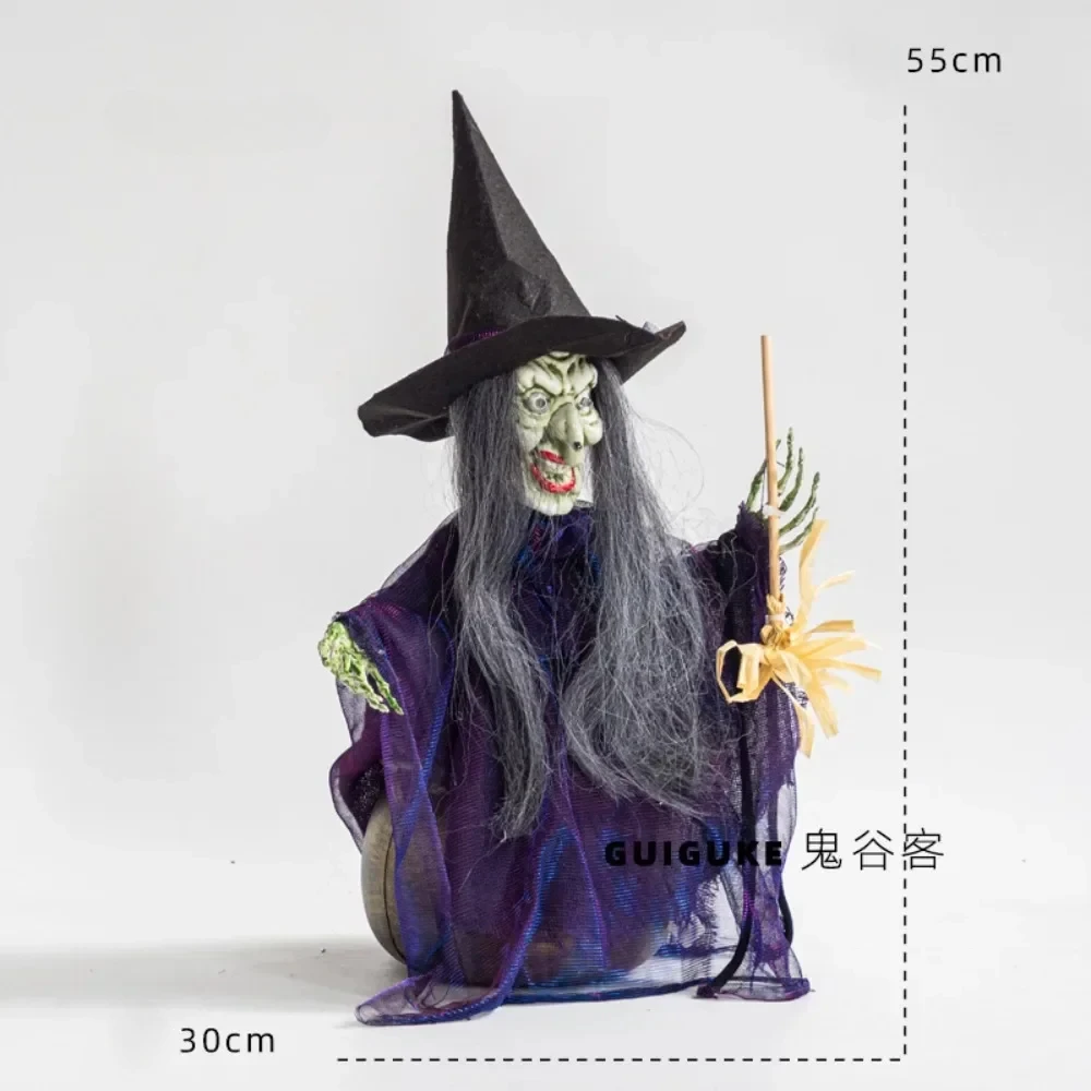 Halloween Flying Witch Outdoor Decor Purple Witch Large broom Hanging Ghost Luminous Soundmaking Bar Ghost House Horror Decor