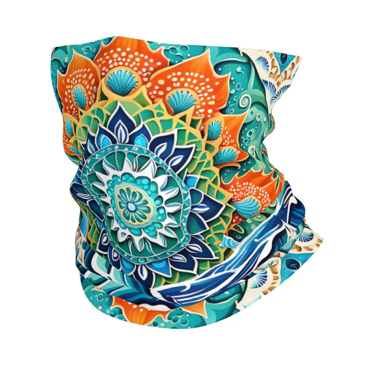 Ocean Mandala Of Colors And Marine Life Scarf Neckerchief Neck Face Mask Polyester