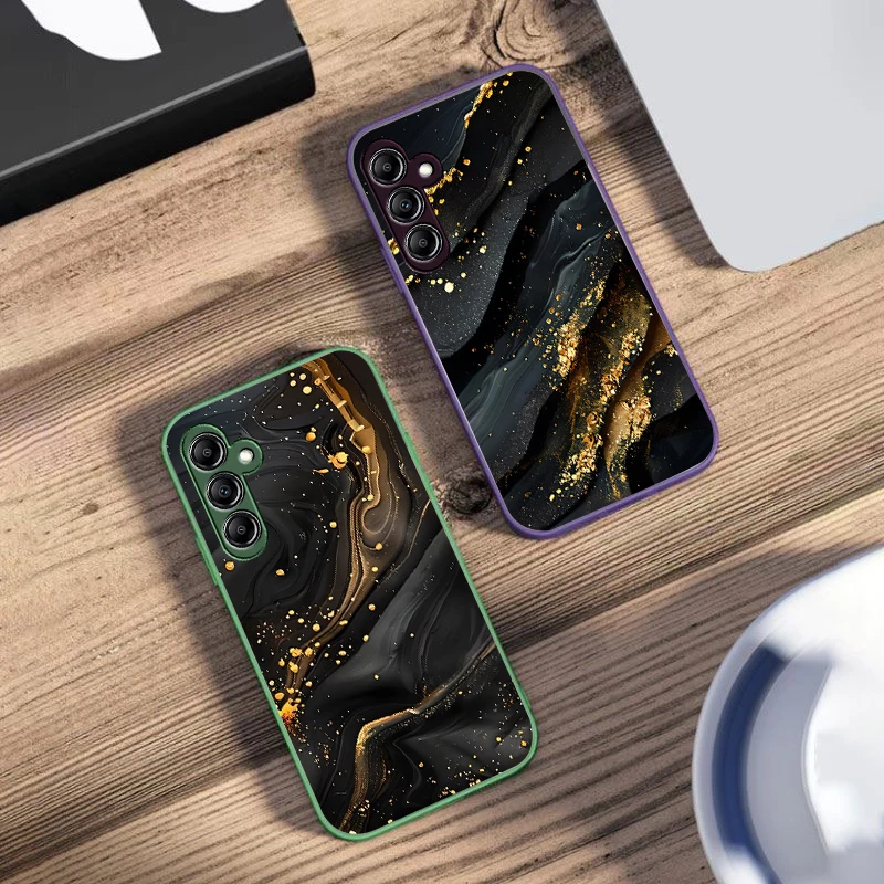 Dark Gilded Black For Samsung Galaxy A14 4G 20 30 52 20S 21S 22 A32 33 34 42 50 51 53 54 70 71 72 73 5G Glass Phone Case