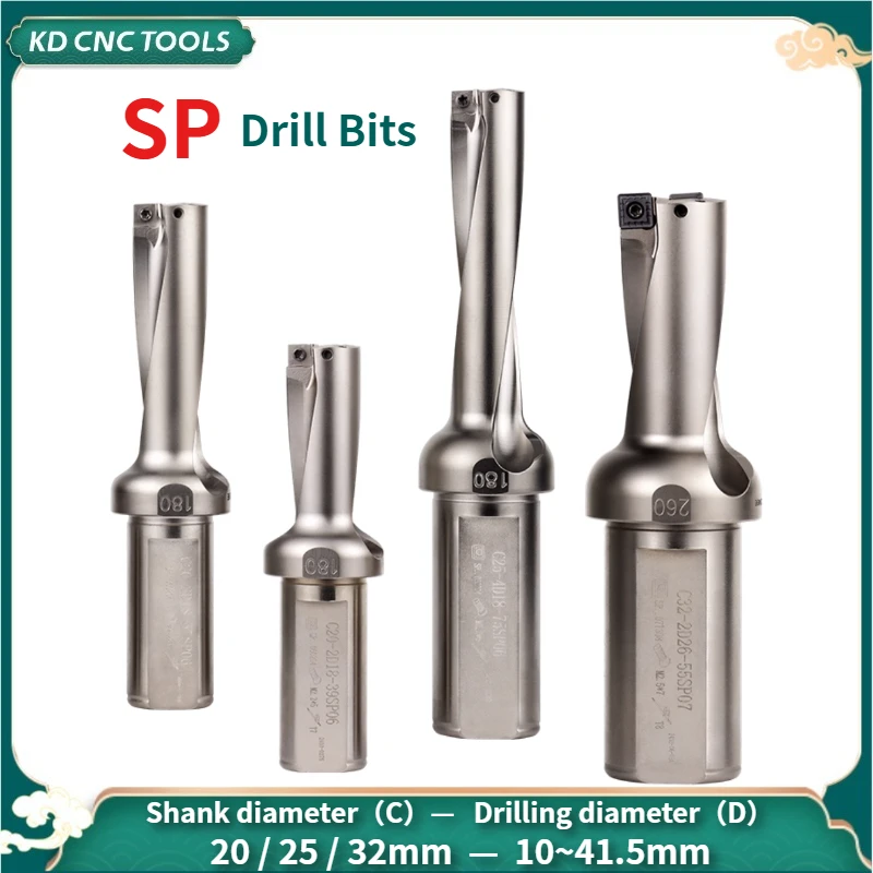 KD CNC High Quality SP Drill Bits U Drill C20 C25 C32 SP Series Drill Bits 2D 3D 4D 5D Metal Drilling Bits SPMG SP Insert Quick