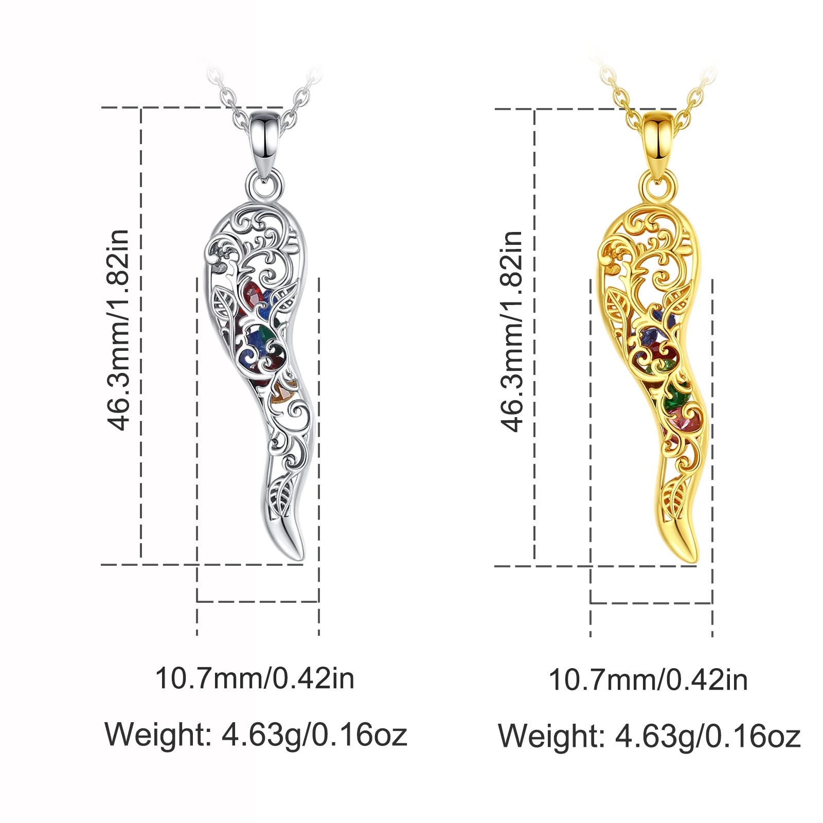Eudora 925 Sterling Silver Italian Horn Pendant 18K Gold Colorful CZ Good Luck Friendship Dreams Amulet Necklace Women Men Gift