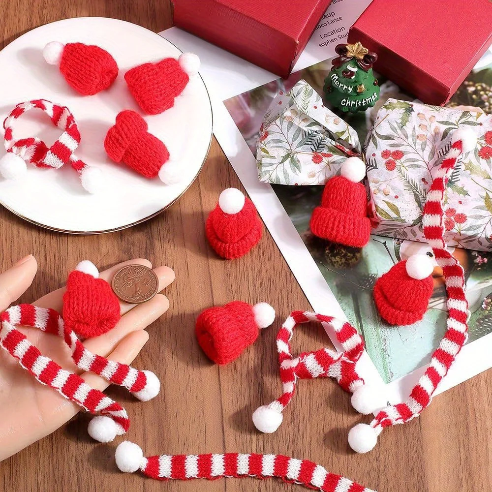 3/8/16pcs Red Christmas Scarves, Hats, DIY Hair Accessories, Snowman Accessories, Christmas, Valentine's Day, Thanksgiving Gifts
