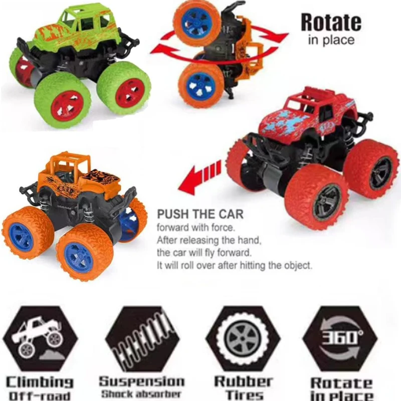 Monster Truck Push and Go Reibungsbetriebenes Autospielzeug Doppelrichtungen Trägheit Zurückziehendes Fahrzeugset Geburtstagsfeier Geschenk für Kinder