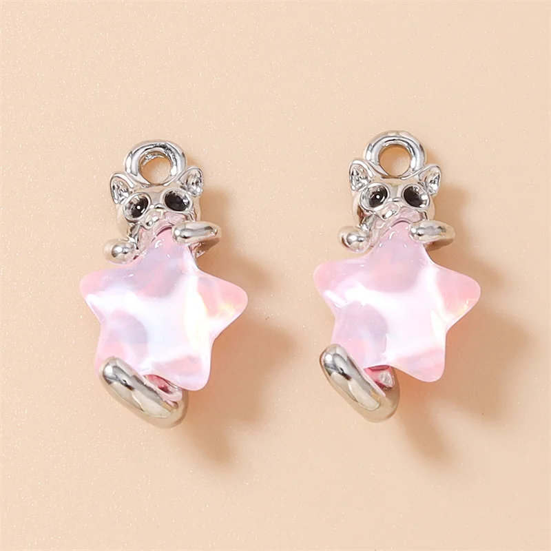 Leslie 5 Stück 10*18mm Niedliche Kawaii Kristall-Stern-Katzen-Anhänger für DIY Ohrringe Halskette Armband Schmuckherstellung Zubehör – Detail 9