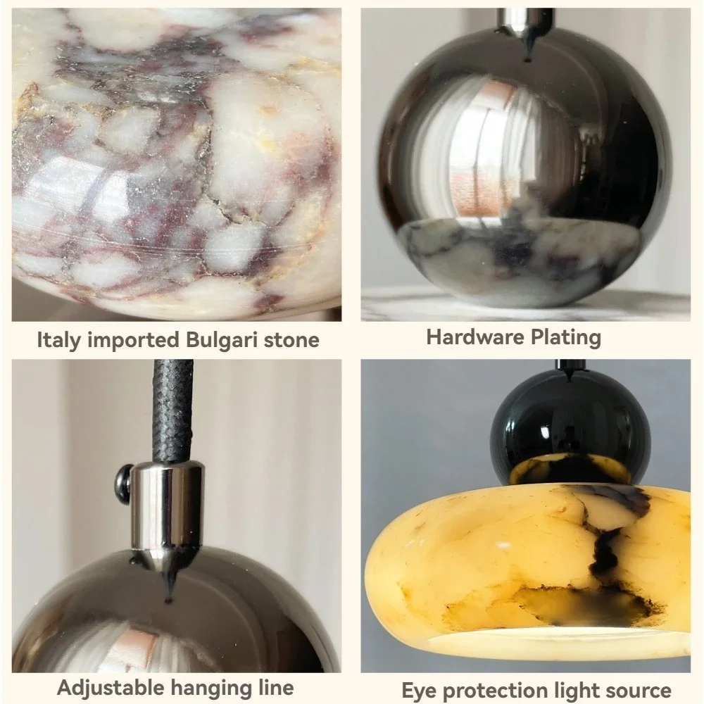 Nordic Art Bedside Pendant Light Italian Marble Shade Hanging Lamp for Bedroom Dining Room Kitchen Bar Hallway Entrance Lighting view 6