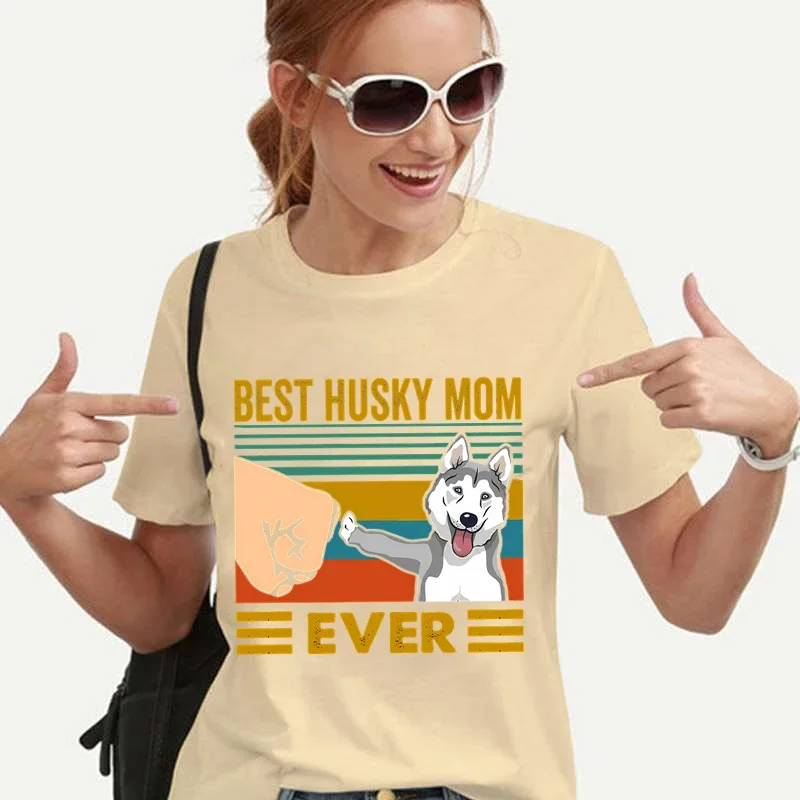 BEST HUSKY MOM EVER Women Black T Shirt Harajuku 90s Korean Style Cartoon Graphic Short Sleeve Tops Kawaii Funny Female Tshirt