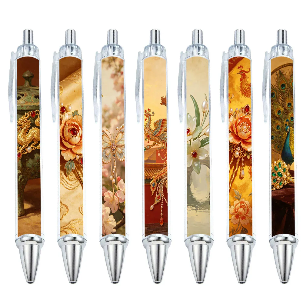 7/14 PCS Traditional Chinese Auspicious Headwear Beaded Hairpin Set for Round-Patterned Pens - Patterns are Random