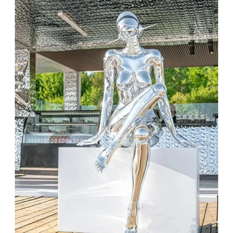 Nordic Creative Design Character Sculpture Office Electroplating Robot Floor