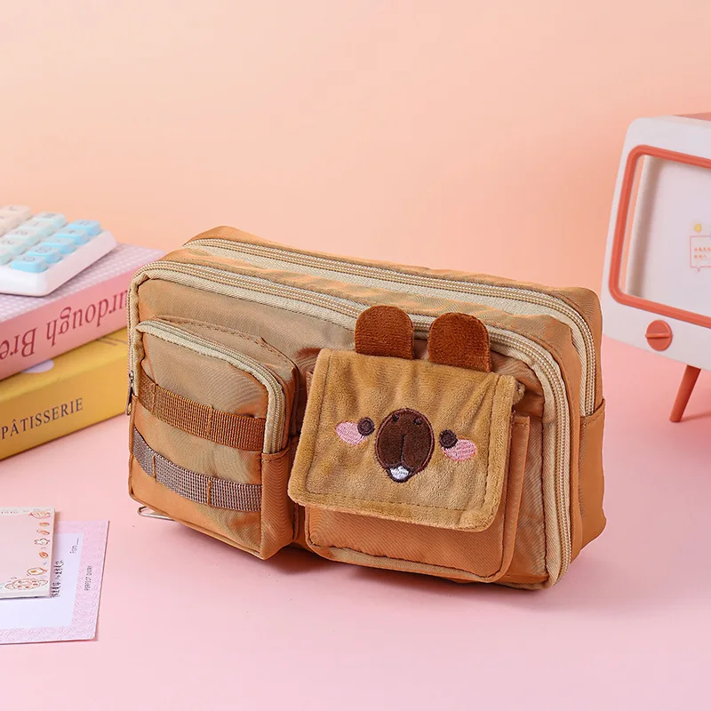 Cartoon Burger Capybara Pencil Case High Aesthetic Girls New Large Capacity Primary And Middle School Stationery Bag