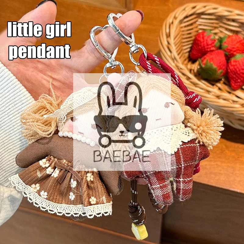 

Vintage Little Girl Stuffed Doll Toy Keychain Cartoon Soft Stuffed Doll Pendant Car Key Ring Backpack Bag Decor Kid Gift