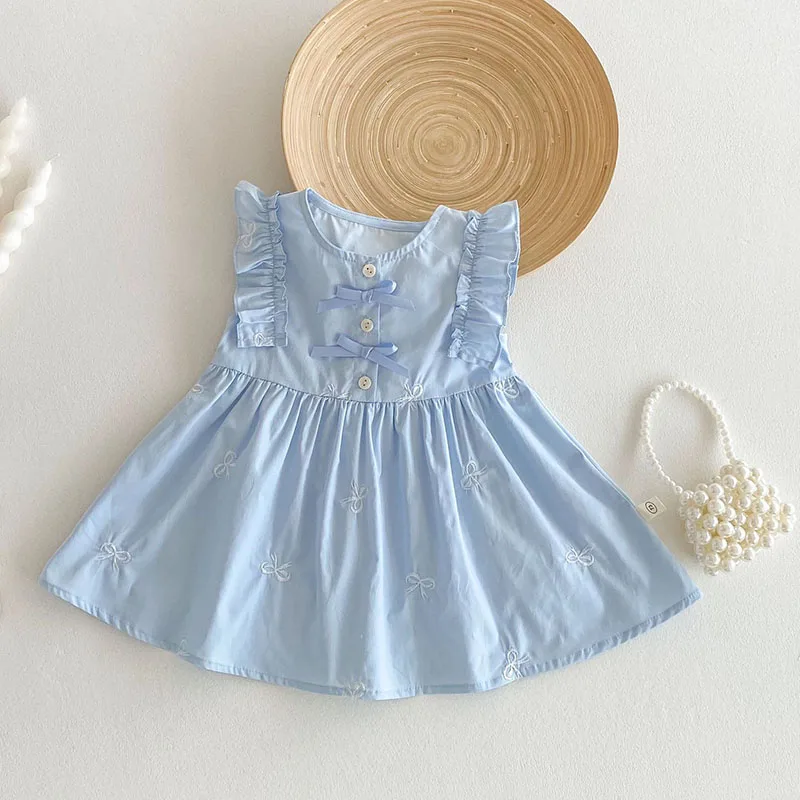 2025 New Summer Baby Clothing 0-5Yrs Kids Princess Dresses Sleeveless Cotton Embroidery Baby Girl Party Dress Sister Clothing