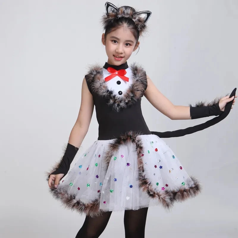 Disfraz de baile de gato para niñas, traje de Halloween, traje de baile contemporáneo, traje de Jazz de baile moderno para niñas