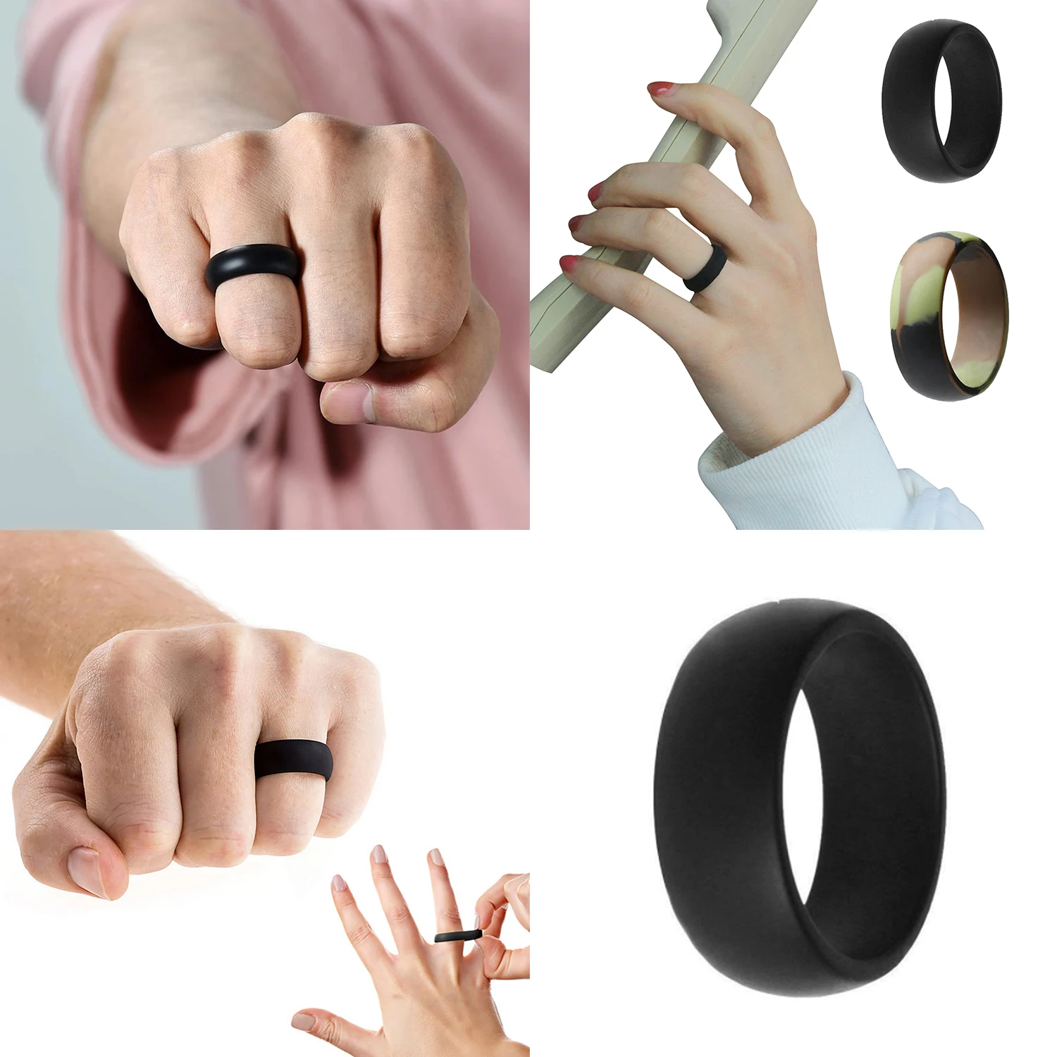 1pc Silicone Rubber Ring Hypoallergenic Skin Safe Comfortable Flexible Rubber Finger Rings 8mm For Women Men Party Wedding Rings